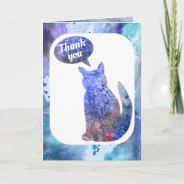 Dank je wel, Blue & White Cat Waterverf Bedankkaart