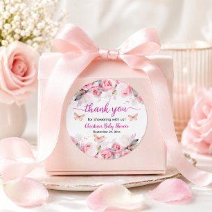 Dank je wel Blush Roses Baby Shower Ronde Sticker