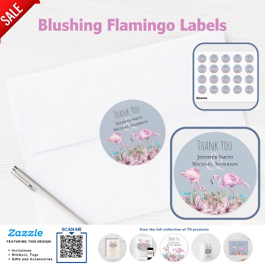 DANK JE WEL Blushing Flamingo Tropisch Strand Brui Ronde Sticker