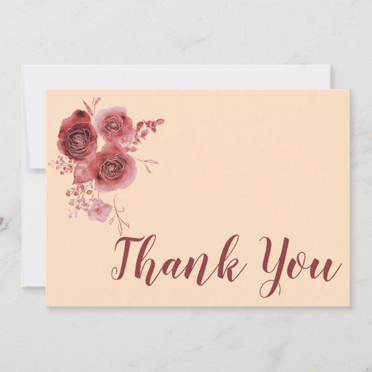 Dank je wel bordeauxrood bloemmotief bedankkaart (Voorkant)