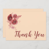 Dank je wel bordeauxrood bloemmotief bedankkaart (Voorkant / Achterkant)