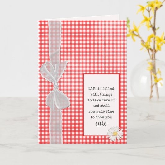 Dank je wel Bow op Gingham Kaart (Gele Bloem)