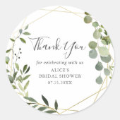 Dank je wel Bruids douche groene bladeren Ronde Sticker (Voorkant)