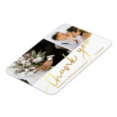 dank je wel , bruiloft 2 foto ' s collage goudkleu magneet (Linkerzijde)