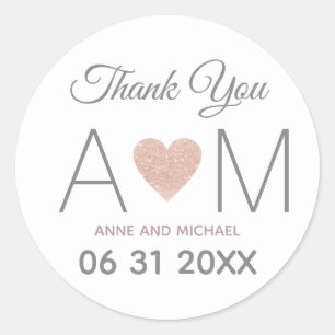 dank je wel, bruiloft gunst roos_love_hart ronde sticker
