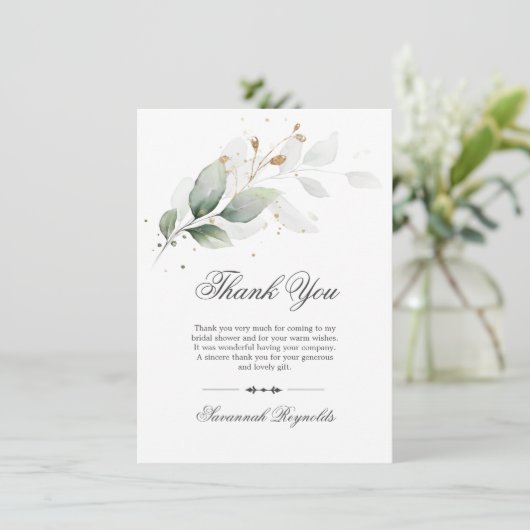 DANK JE WEL Bruiloftsgroen Botanisch Goud Bedankkaart (Staand voorkant)