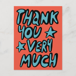 DANK JE WEL Bubble Letters Blauw Oranje Briefkaart
