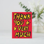 DANK JE WEL Bubble Letters Geel Rood Briefkaart (Staand voorkant)