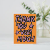 DANK JE WEL Bubble Letters Paars Oranje Briefkaart (Staand voorkant)