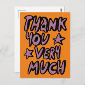 DANK JE WEL Bubble Letters Paars Oranje Briefkaart (Voorkant / Achterkant)