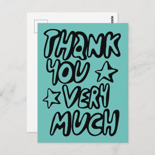 DANK JE WEL Bubble Letters Teal Aangepast   Briefkaart (Voorkant / Achterkant)