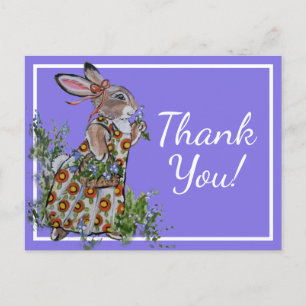 Dank je wel Bunny Rabbit Blue Feminine Floral Briefkaart