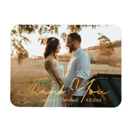 dank je wel , chic gold handschrift bruiloft foto magneet