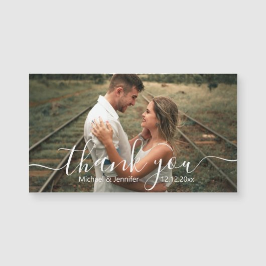 dank je wel , chic handschrift bruiloft foto magne (Voorkant)