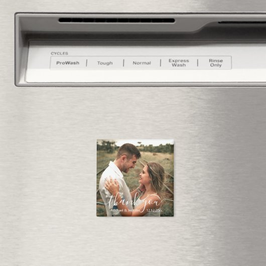 dank je wel , chic handschrift bruiloft foto magne magneet (Insitu (Vaatwasser))