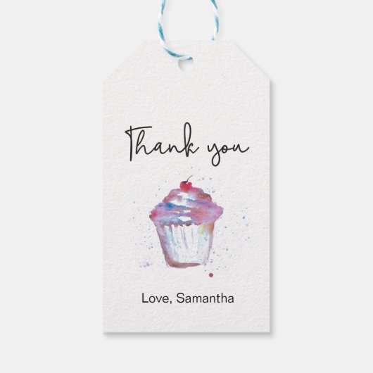 Dank je wel cupcake verjaardagsfeestje cadeaulabel (Achterkant)