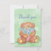 Dank je wel, Cute Teddy Bear Holding Flower Bouque Bedankkaart (Voorkant)