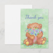Dank je wel, Cute Teddy Bear Holding Flower Bouque Bedankkaart (Voorkant / Achterkant)
