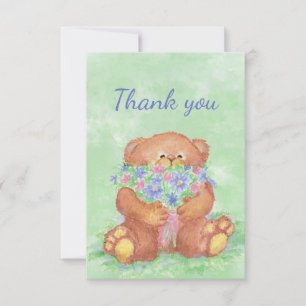 Dank je wel, Cute Teddy Bear Holding Flower Bouque Bedankkaart