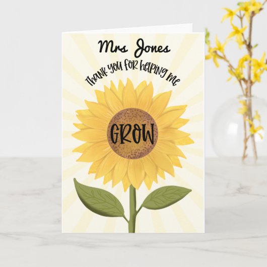 DANK JE WEL dat je me hebt geholpen te groeien JUF Kaart (Gele Bloem)
