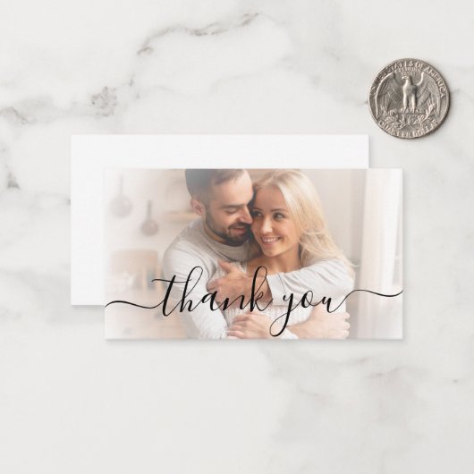 dank je wel de chic handschrift bruiloft foto brie notitiekaartje (Voorkant / Achterkant in situ)