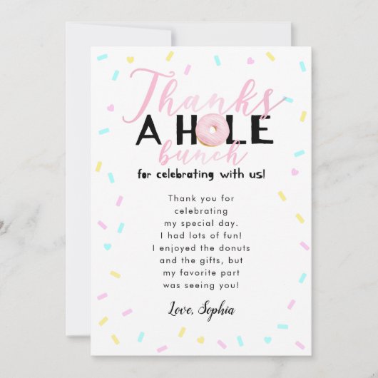 Dank je wel Donut Thema Verjaardagsfeestje Bedankkaart (Voorkant)