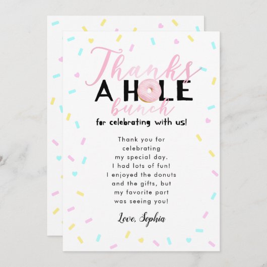 Dank je wel Donut Thema Verjaardagsfeestje Bedankkaart (Voorkant / Achterkant)
