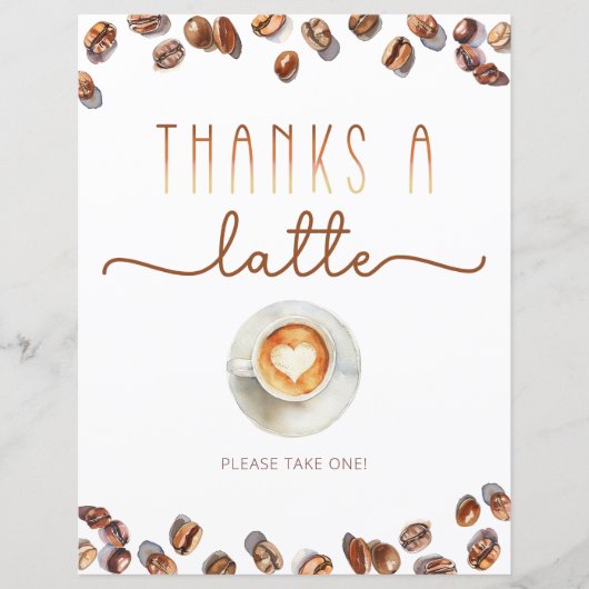 Dank je wel Een Latte Favoren Bordje Koffie Thema  (Voorkant)