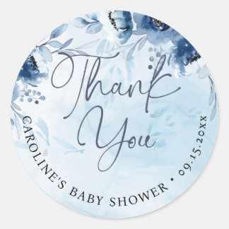 Dank je wel, een Waterverf blauw Baby shower Ronde Sticker
