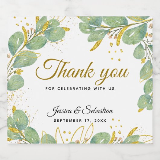 Dank je wel Elegant Eucalyptus Wedding Sparkling Wijnetiket (Enkel label)