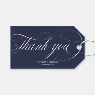 Dank je wel - Elegante donkerblauwe huwelijksgunst Cadeaulabel