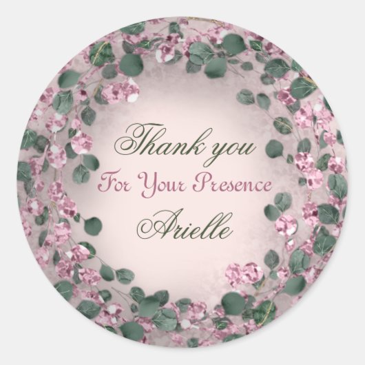 Dank je wel Eucalyptus Verjaardag Landelijk Munt R Ronde Sticker (Voorkant)