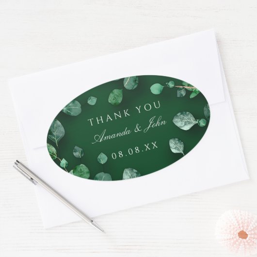 Dank je wel Eucalyptus Woodland Rustic Wedding Fav Ovale Sticker (Envelop)