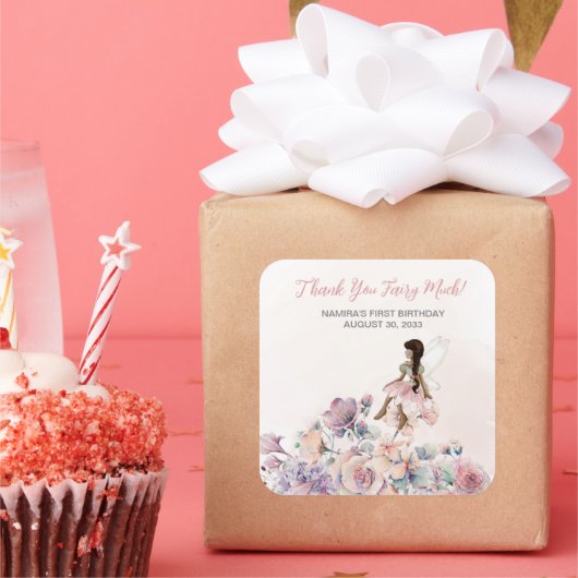 Dank je wel Fairy Much Verjaardag Favor Vierkante Sticker (Feest)