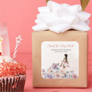 Dank je wel Fairy Much Verjaardag Favor Vierkante Sticker