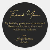 dank je wel , fijne verjaardag zwarte goudminimali ronde sticker (Voorkant)