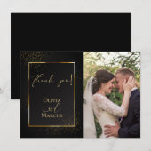 DANK JE WEL |  FOTO Elegant Zwart en Gouden Glitte Bedankkaart (Voorkant / Achterkant)