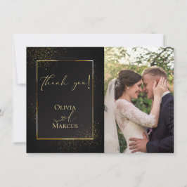 DANK JE WEL |  FOTO Elegant Zwart en Gouden Glitte Bedankkaart
