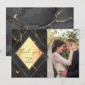 DANK JE WEL | FOTO Elegant zwart en gouden marmer Bedankkaart (Voorkant / Achterkant)