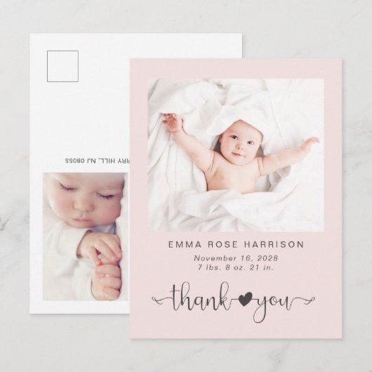 Dank je wel Foto roze Girl Birth Aankondigingskaart (Voorkant / Achterkant)