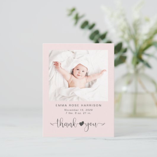 Dank je wel Foto roze Girl Birth Aankondigingskaart (Staand voorkant)