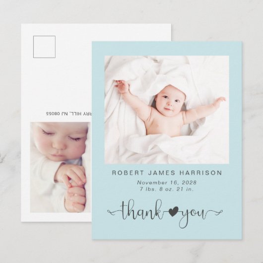 Dank je wel Foto Zee Blue Birth Aankondigingskaart (Voorkant / Achterkant)