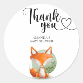 Dank je wel Fox Baby Shower Ronde Sticker