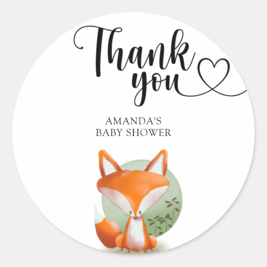 Dank je wel Fox Baby Shower Ronde Sticker (Voorkant)