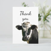 Dank je wel, Fun Curious Holstein Koe die naar bui Bedankkaart (Staand voorkant)