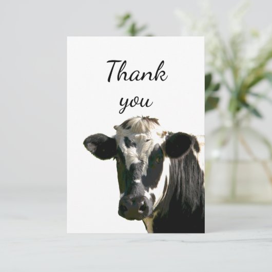 Dank je wel, Fun Curious Holstein Koe die naar bui Bedankkaart (Staand voorkant)