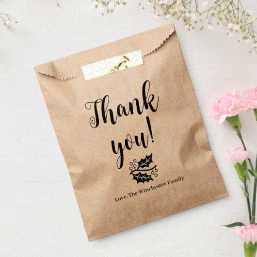 Dank je wel gebladerte aangepaste script Thanksgiv Bedankzakje (Gezegeld)