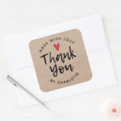 Dank je wel, gemaakt met Love Rustic Kraft Classic Vierkante Sticker (Envelop)