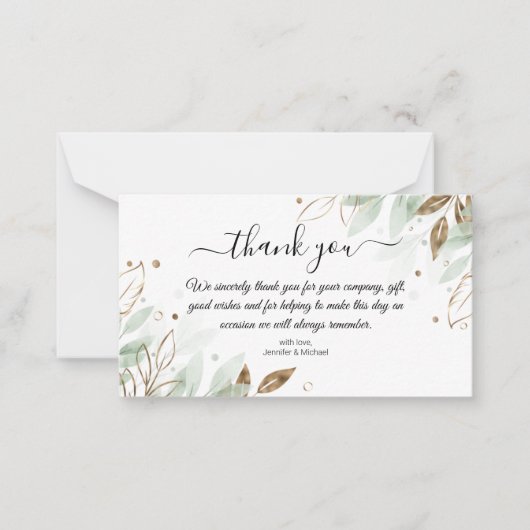 dank je wel goud en groene botanische bruiloft mod notitiekaartje (Voorkant)