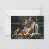 dank je wel , gouden chic handschrijvende trouwfot notitiekaartje (Voorkant)